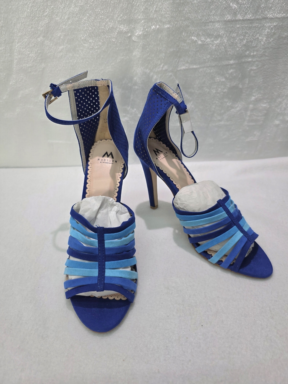 Shoe Dazzle Madison Blue Multi-Strap Ankle Strap Stiletto Heels Sz 8.5